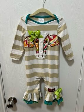 Millie Jay Cow Bow Ruffle Romper Baby Girl Size 18 months
